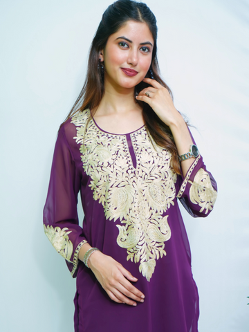 Falak Purple Embroidered Georgette Kurti