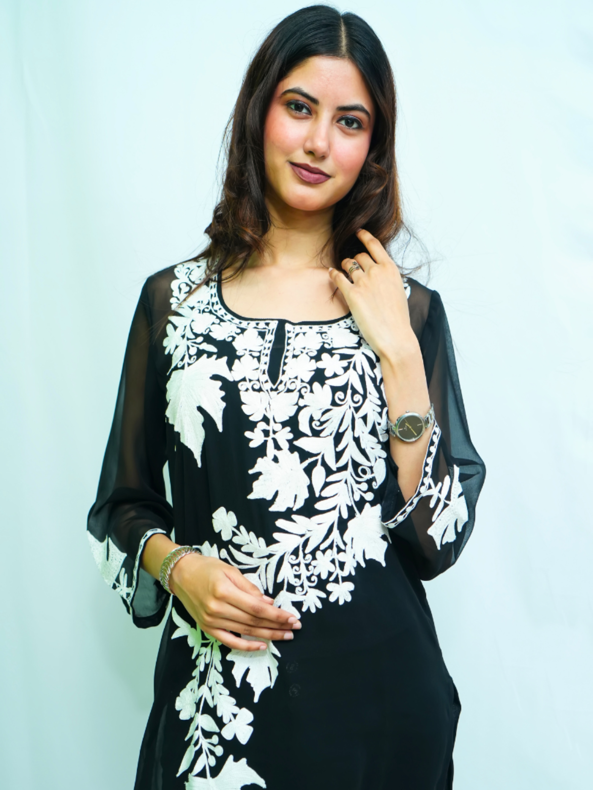 Nusrat Black & White Kurti