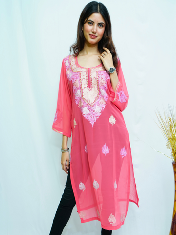 Gulabi Georgette Embroidered Kurti