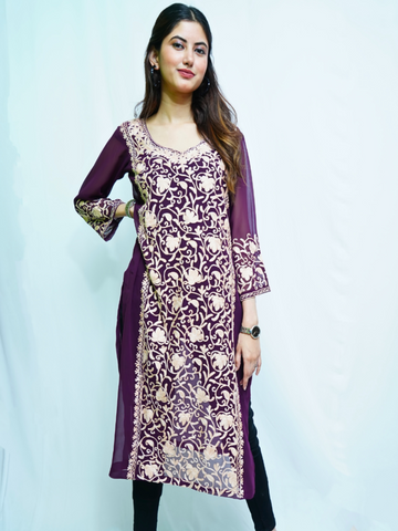 Kaira Wine Color Heavy Embroidered Georgette Kurti