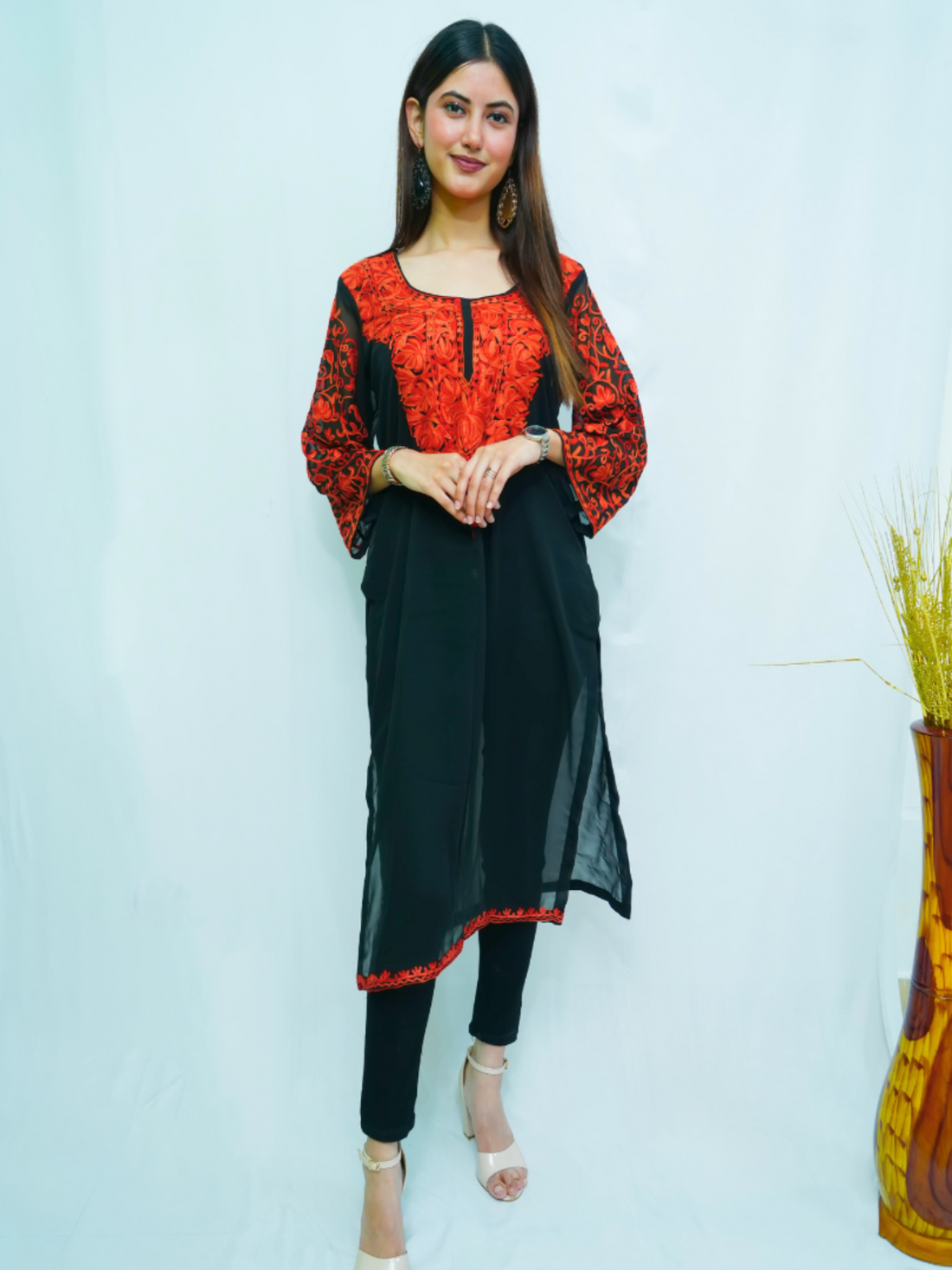 Zahra Black-Red Embroidered Kurti