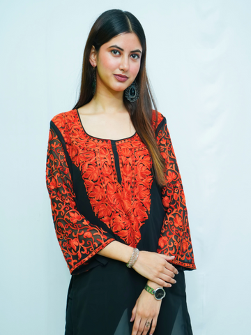 Zahra Black-Red Embroidered Kurti