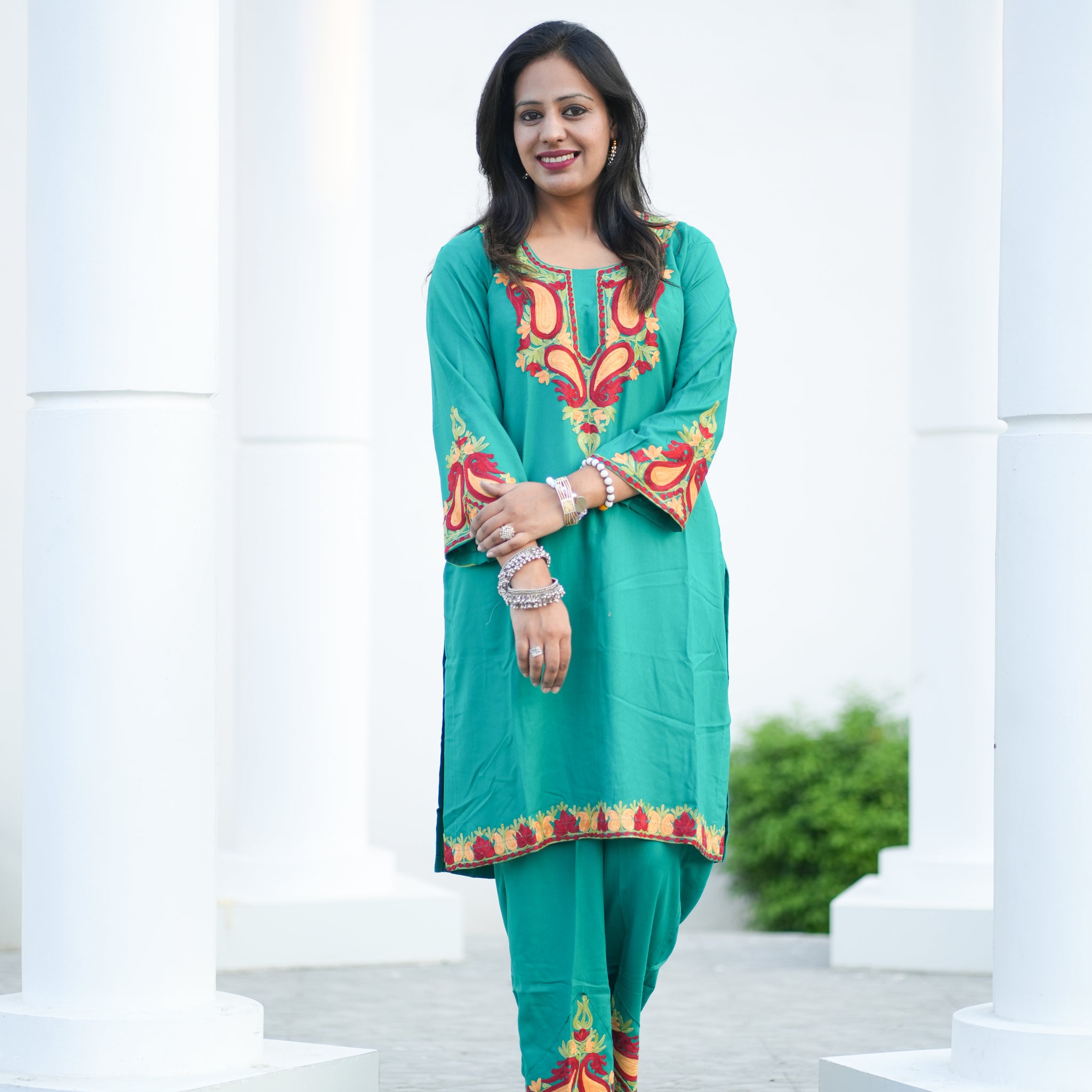 Persian Green Kashmiri Aari Embroidered Co-ord Set