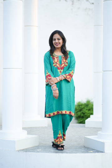 Persian Green Kashmiri Aari Embroidered Co-ord Set