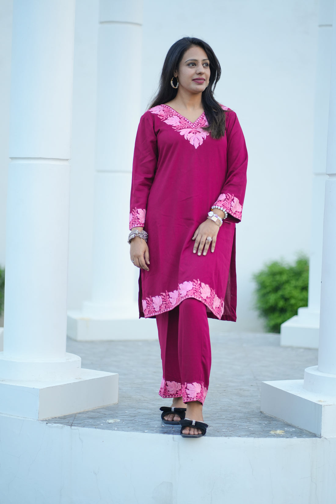 Magenta Pink Kashmiri Aari Embroidered Co-ord Set