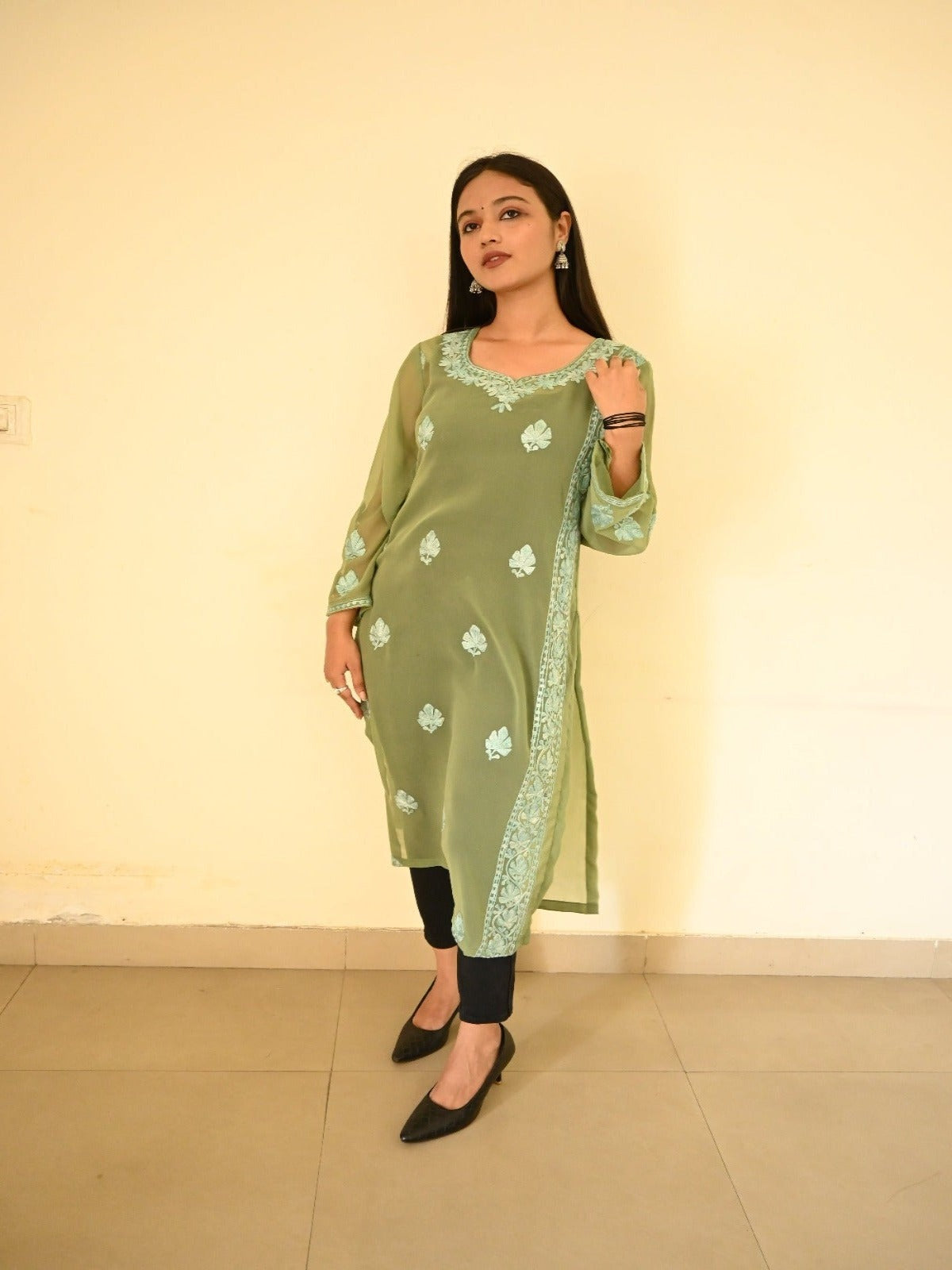 Shadab Green Georgette Kurti