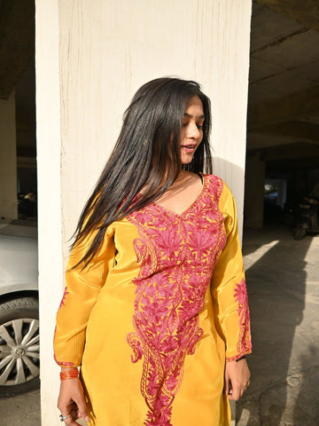 Zard Mustard Crepe Kurti