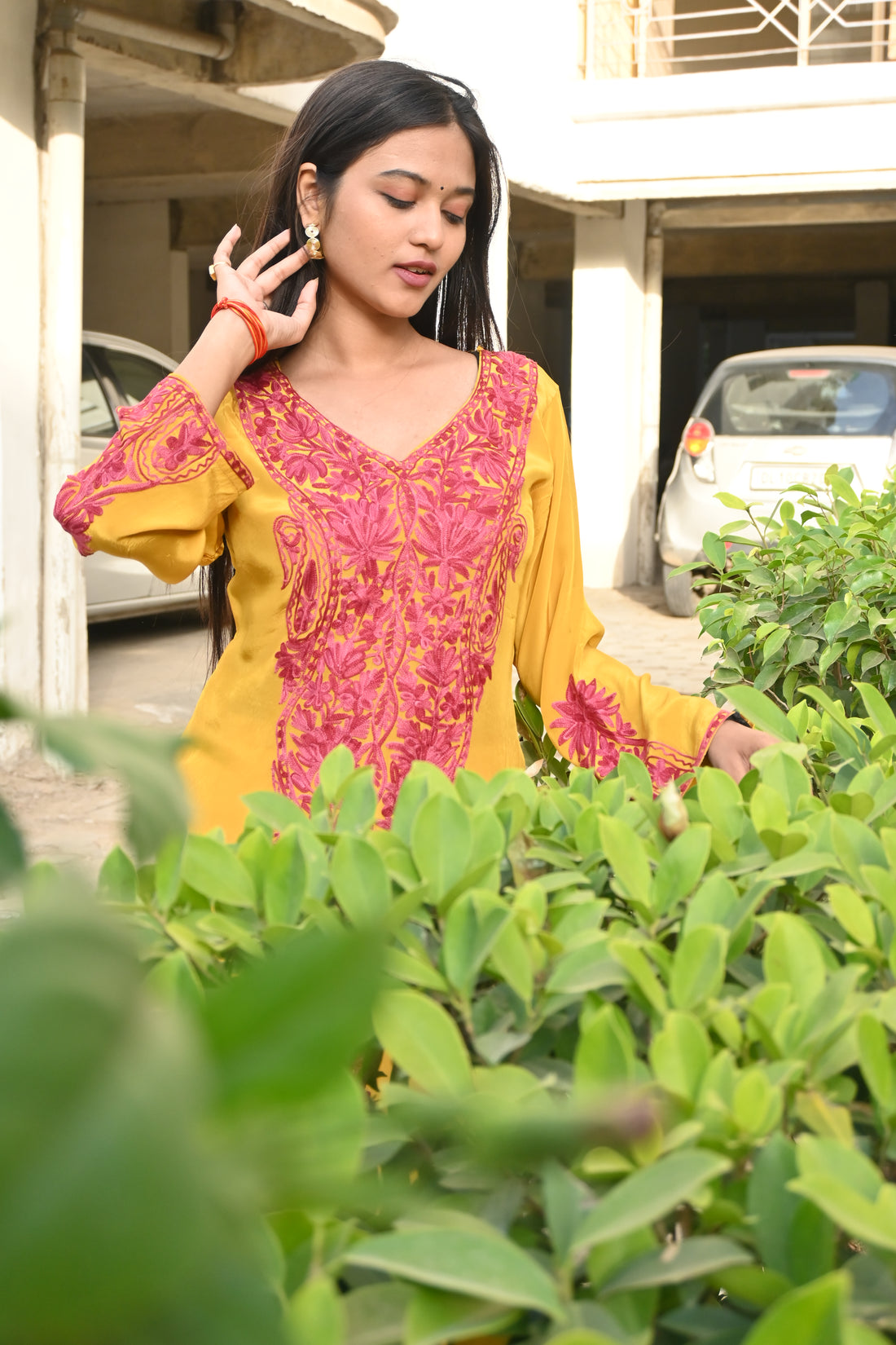 Zard Mustard Crepe Kurti