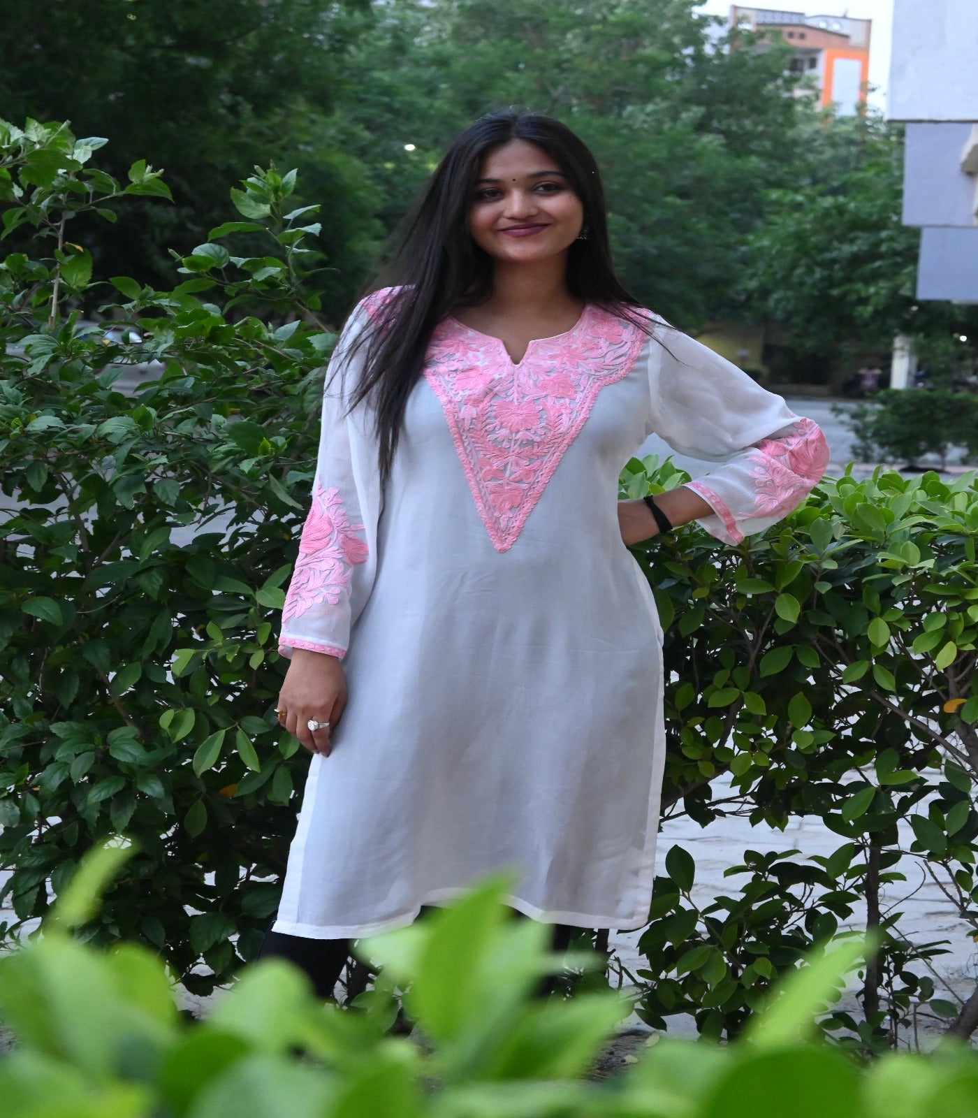 Rosé Petal White Georgette (Bhoomer) Kurti